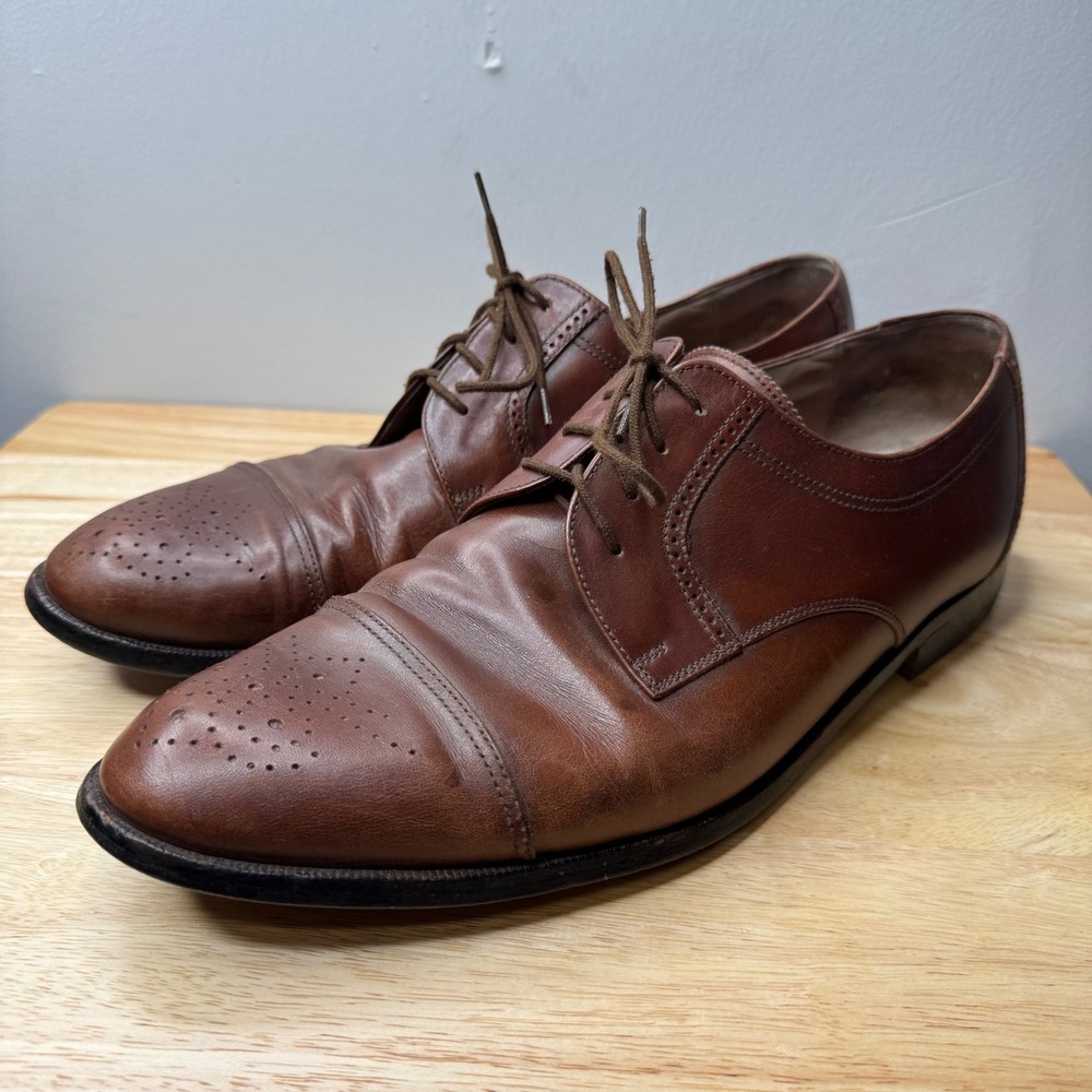 Bally Mens Brown Leather Cap Toe Derby Dress Shoes Brogue Detail Italy Size 13 D